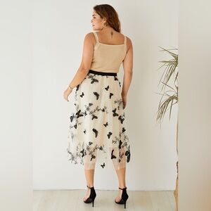 CHICWISH Butterfly Embroidered Tulle Flared Mesh Double-Layered Midi Skirt 3XL